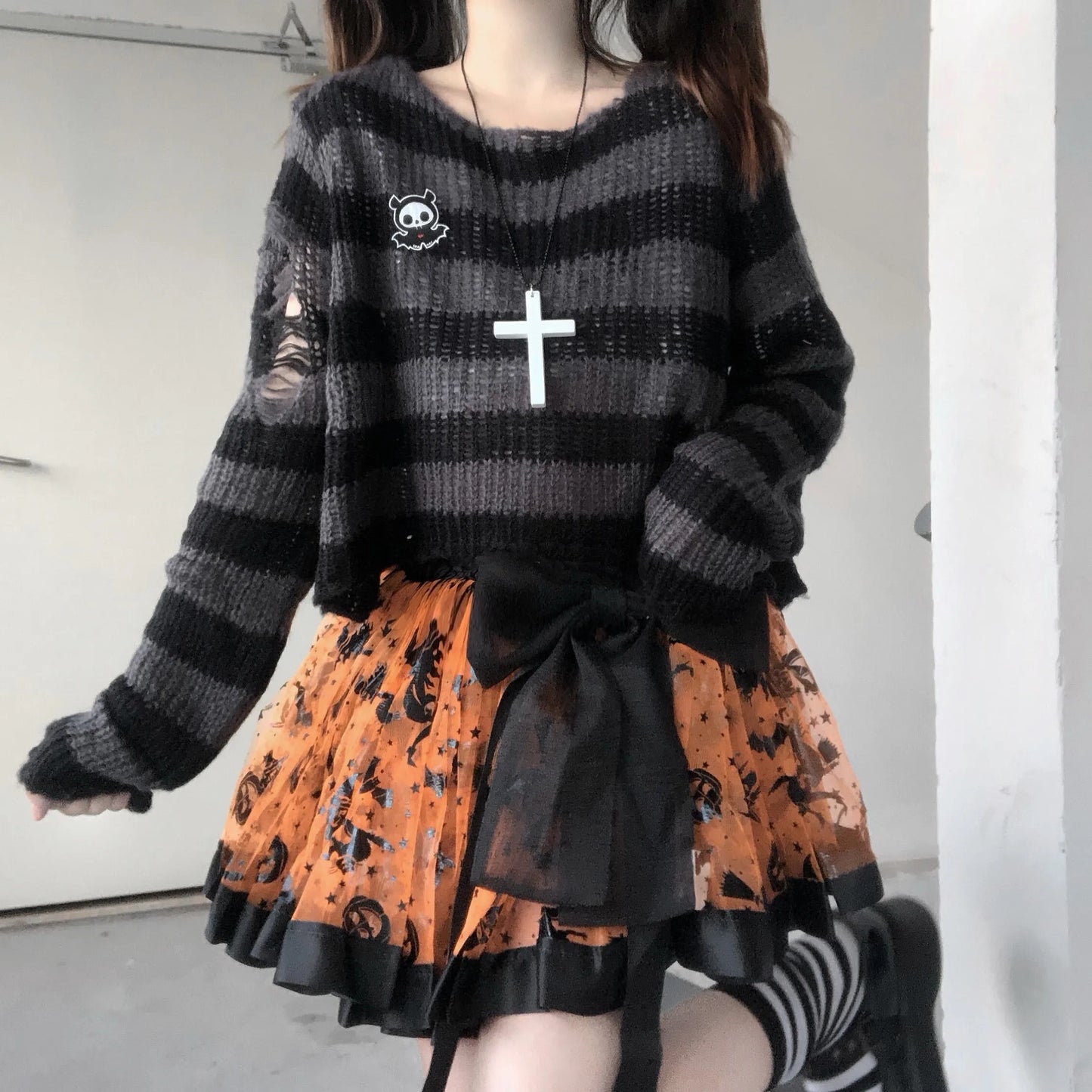 Cute Gothic Striped Sweater