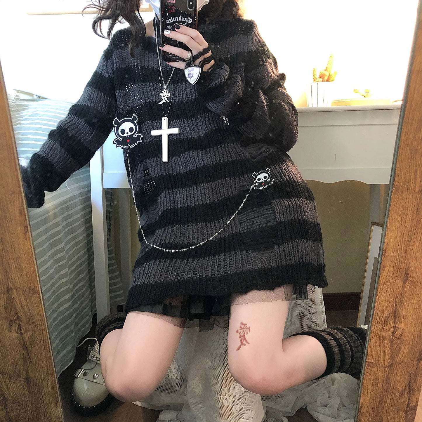 Cute Gothic Striped Sweater