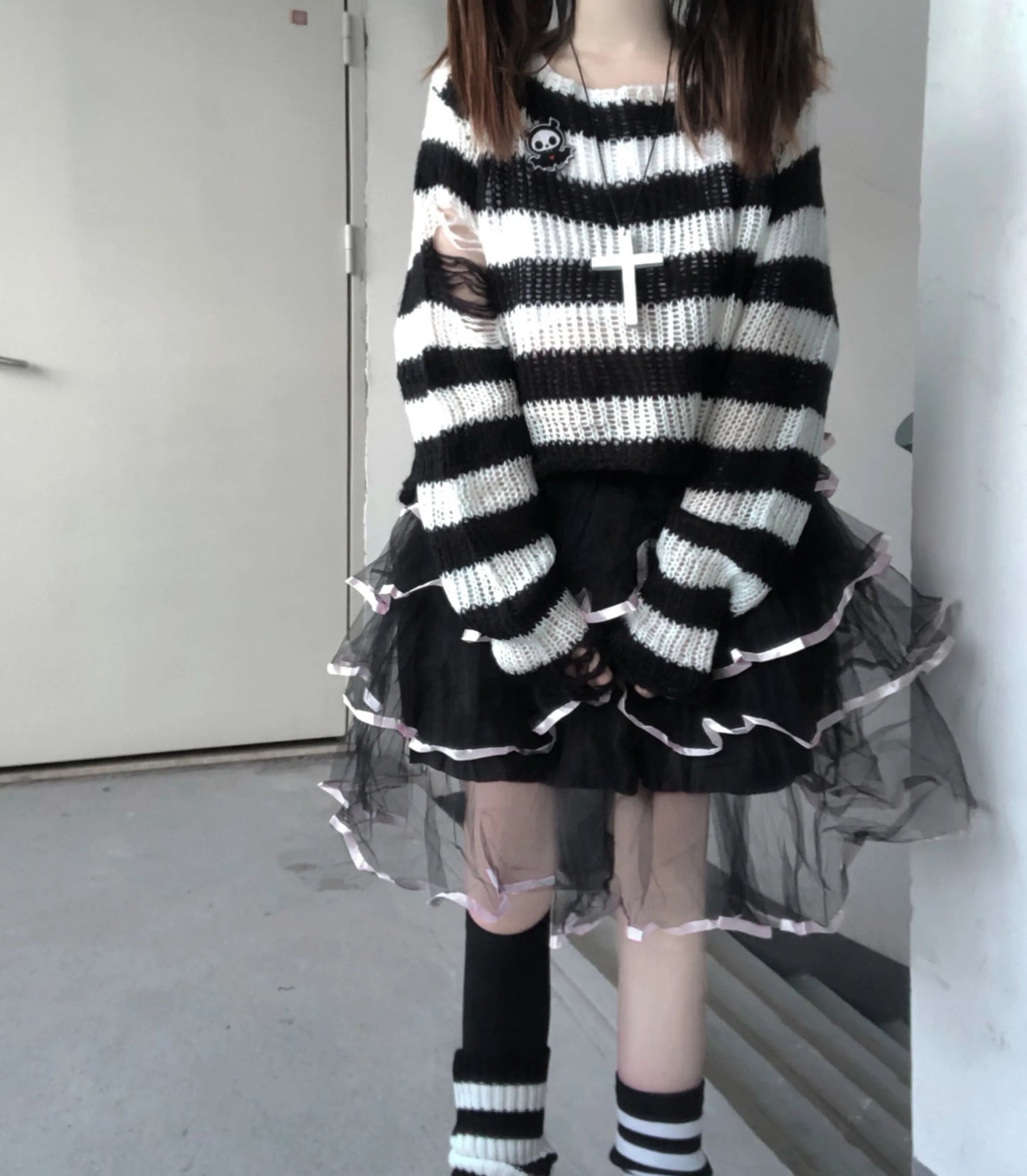 Cute Gothic Striped Sweater