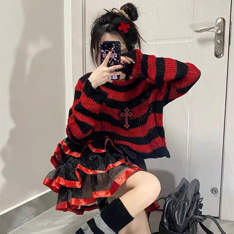 Cute Gothic Striped Sweater