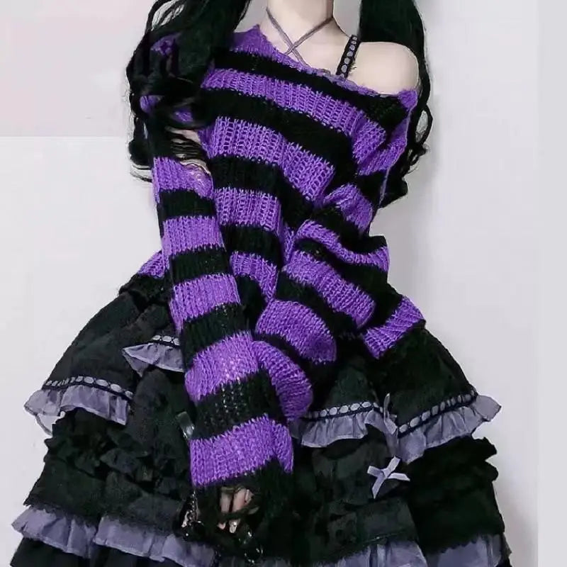 Cute Gothic Striped Sweater