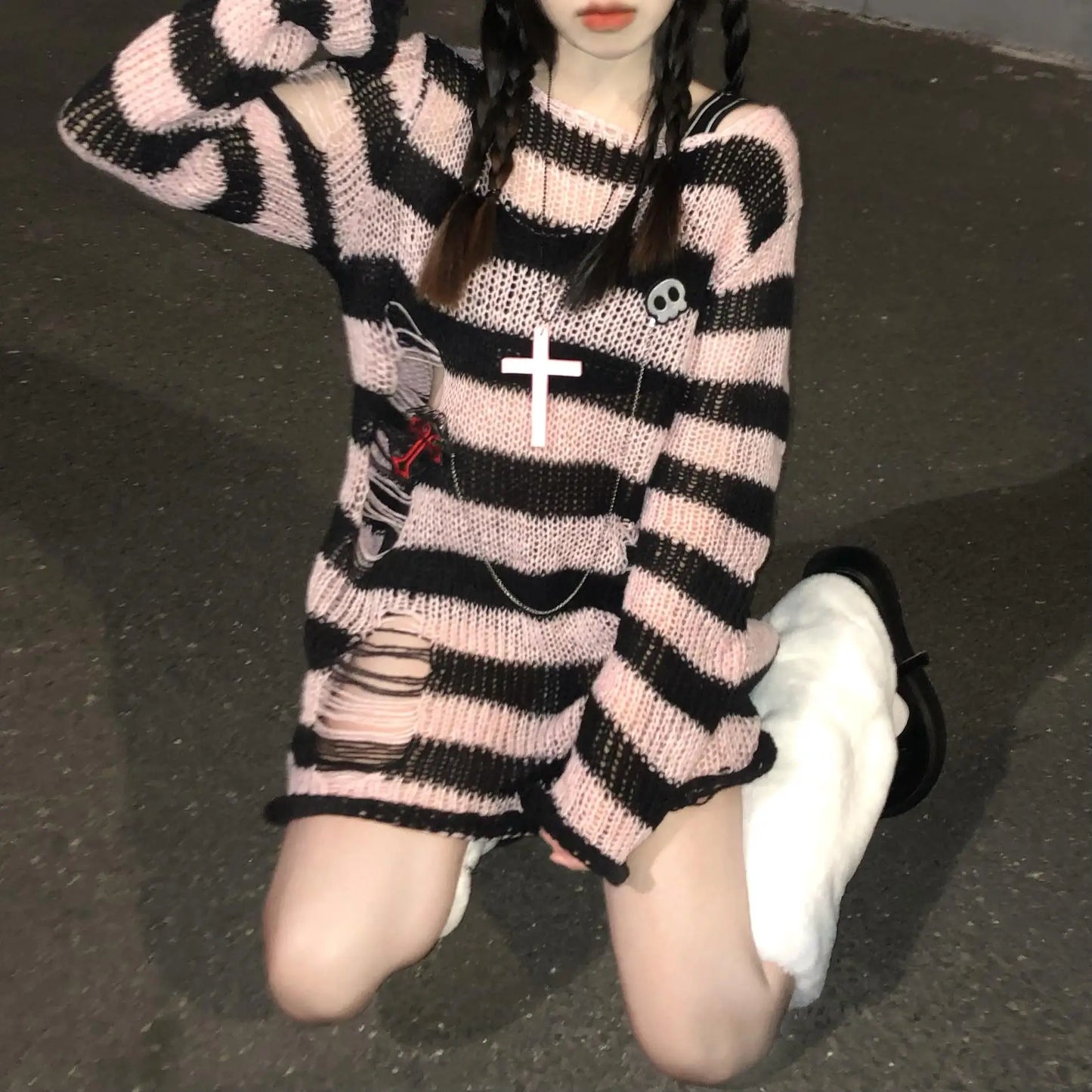 Cute Gothic Striped Sweater