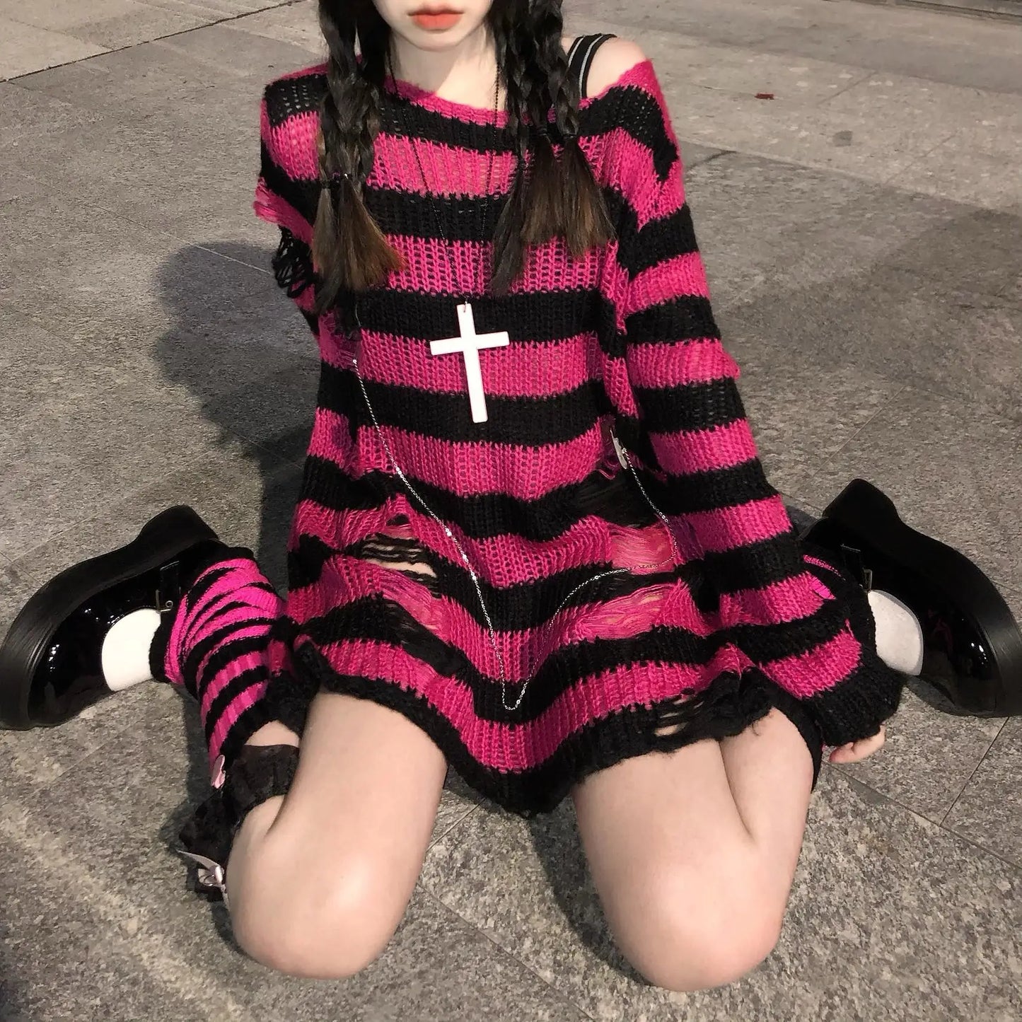 Cute Gothic Striped Sweater