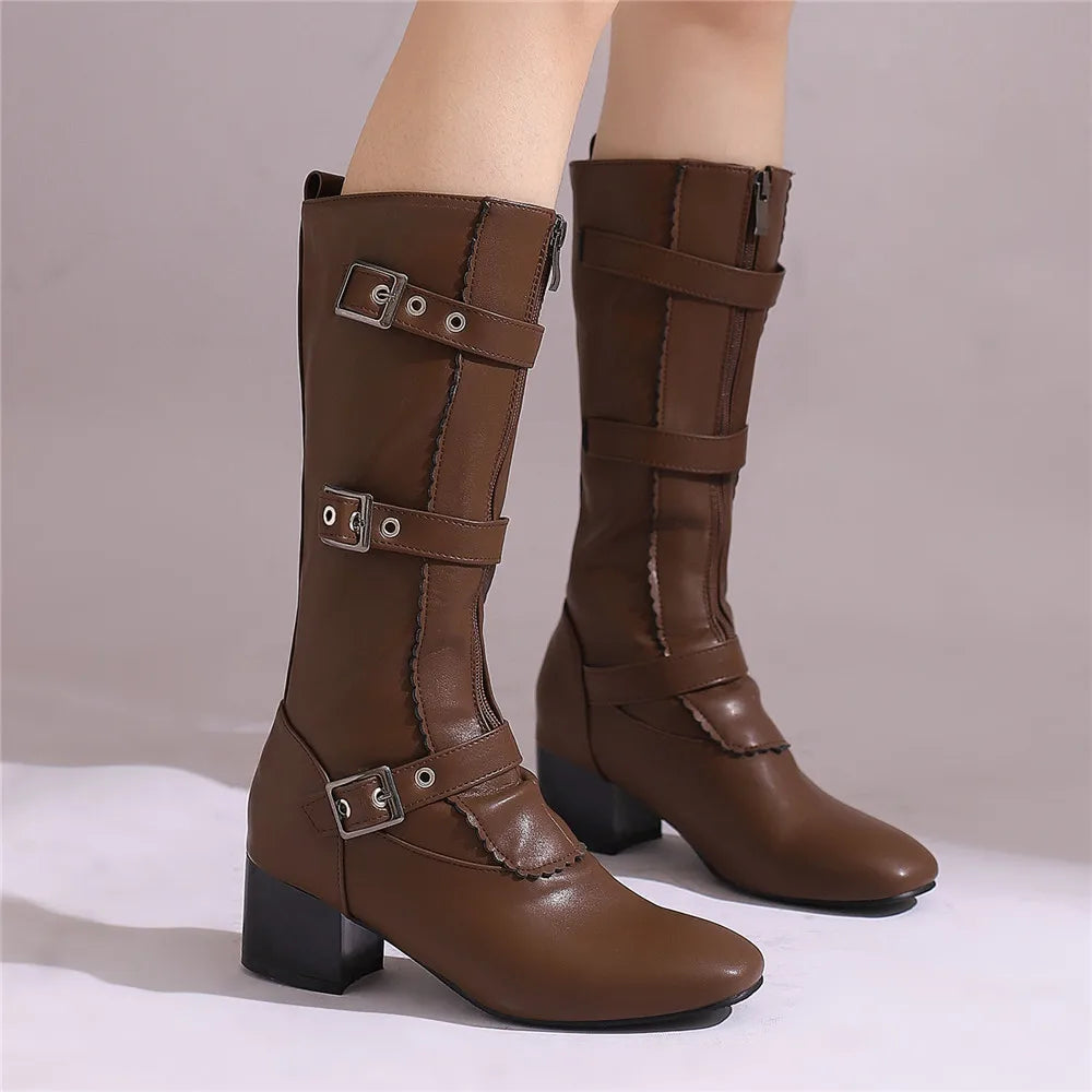 Vintage Belt Buckle Winter Boots