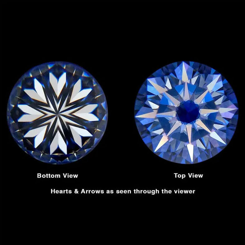 Diamond showing 'Hearts & Arrows' pattern from both bottom and top views on a black background.