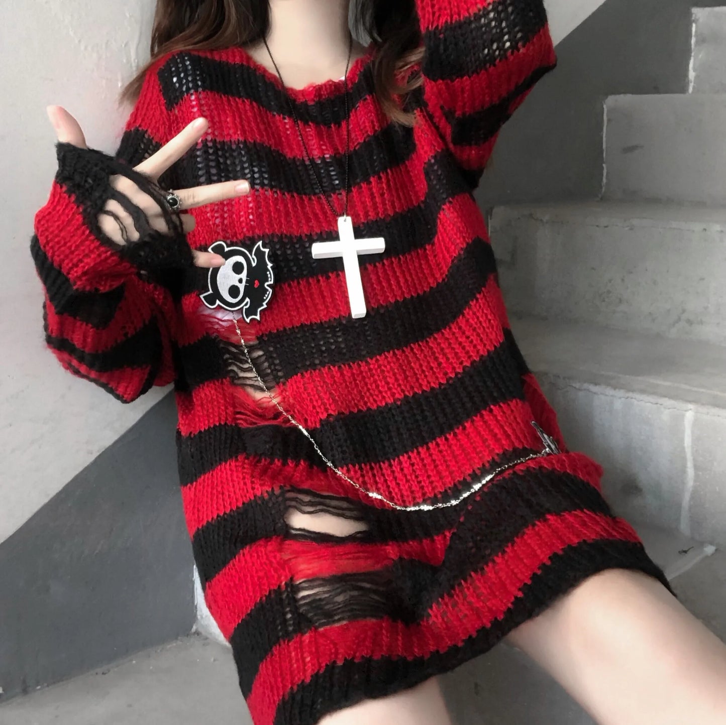 Cute Gothic Striped Sweater