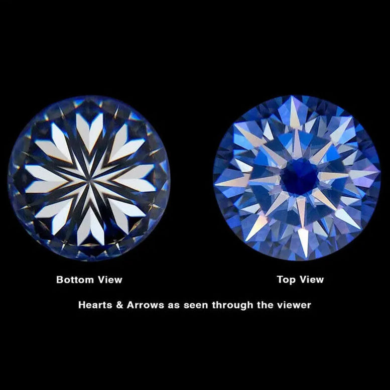 Diamond showing 'Hearts & Arrows' pattern from both bottom and top views on a black background.