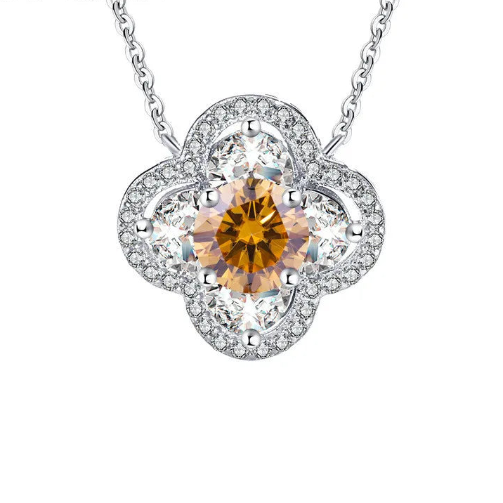 Silver necklace with a central brown gemstone and diamond accents on a white background, featuring the brand 'CODERIA'.