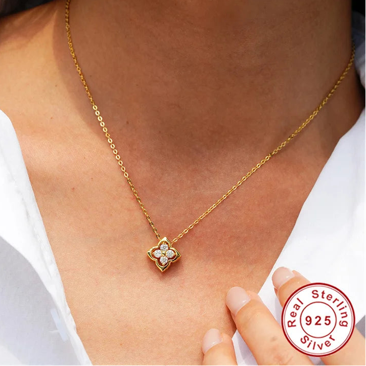 Clover Moissanite Necklace 18K Gold Plated Silver