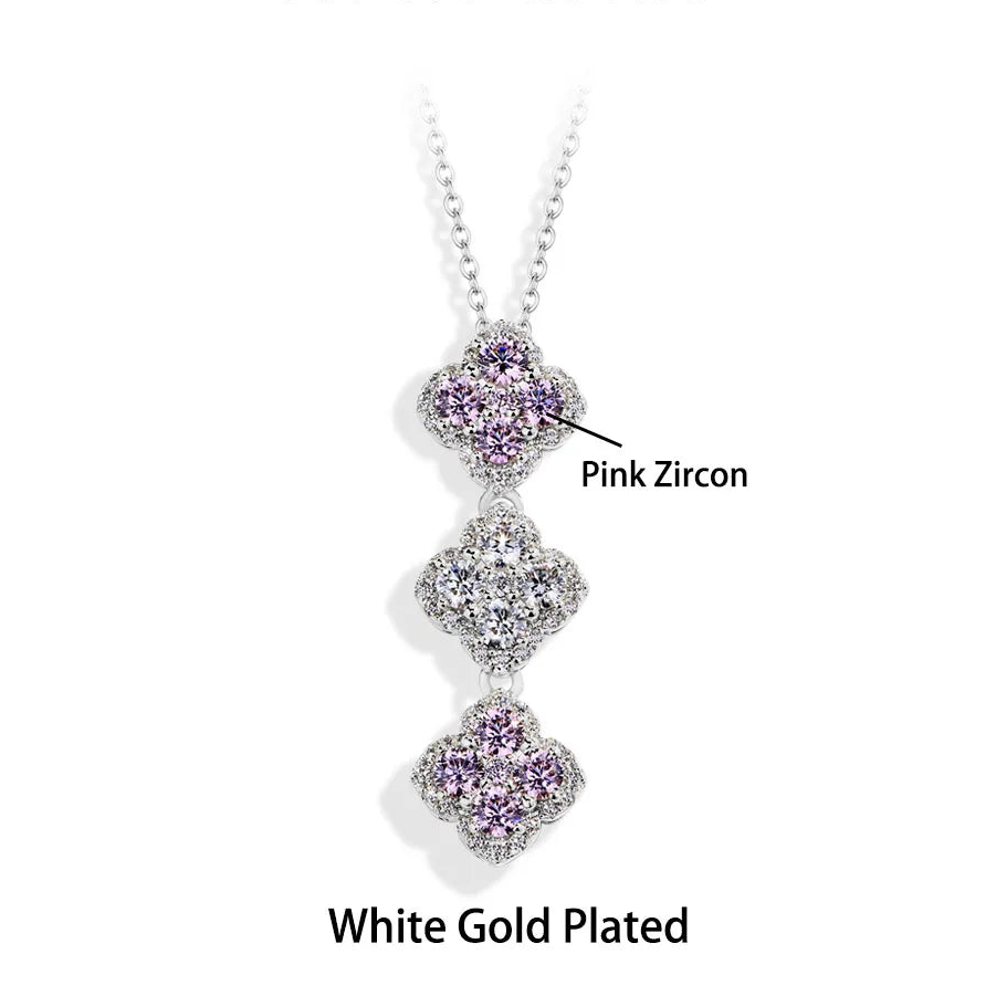 Necklace with pink zircon stones on a white background, branded 'Atta Gems'.