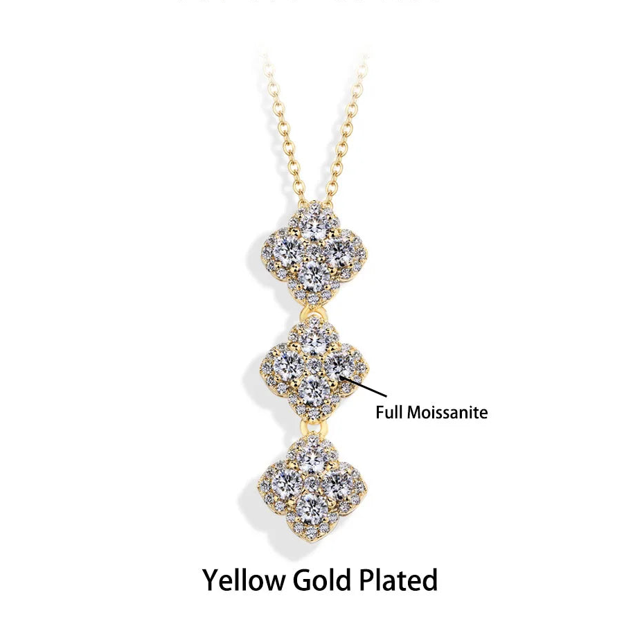 Yellow gold-plated necklace with moissanite stones on a white background, branded 'Atta Gems'.