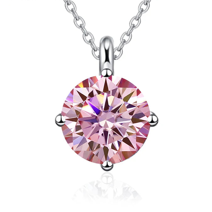 Pink gemstone necklace with chain on a white background, branded 'NeeTim'.