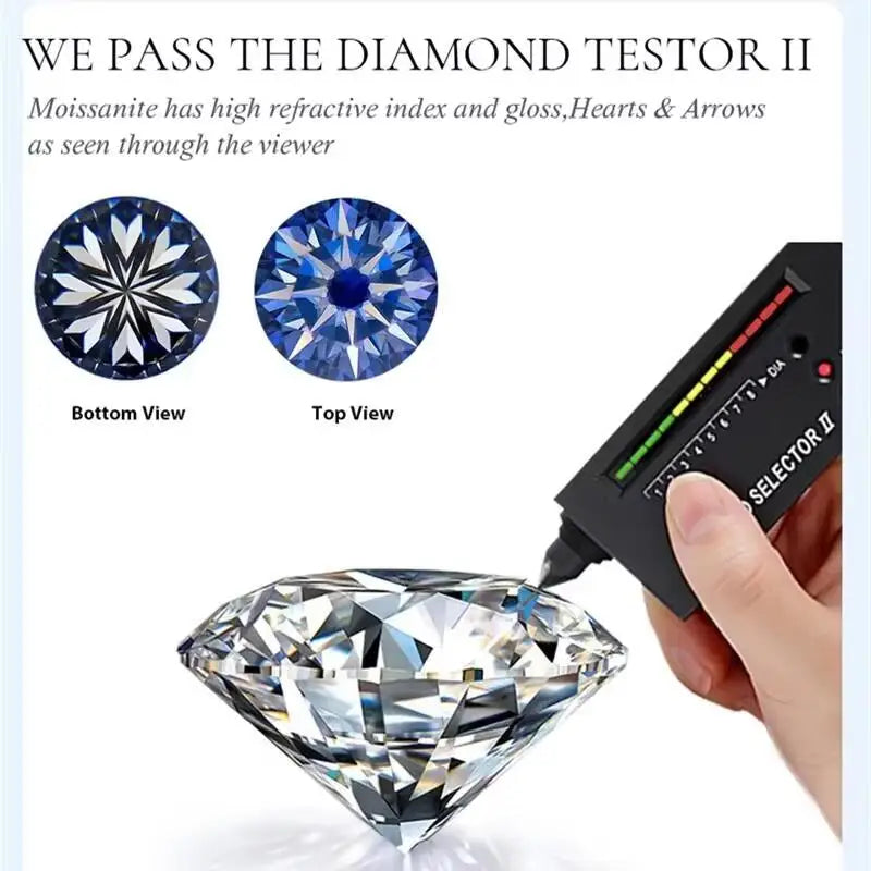 Diamond tester device with a diamond and moissanite stones on a white background