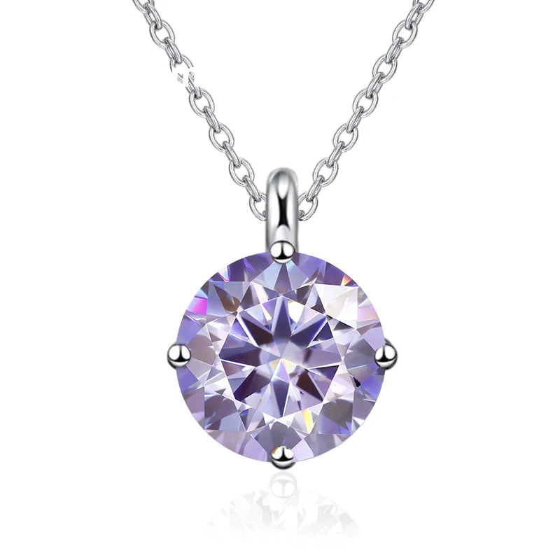 Purple gemstone necklace on a white background