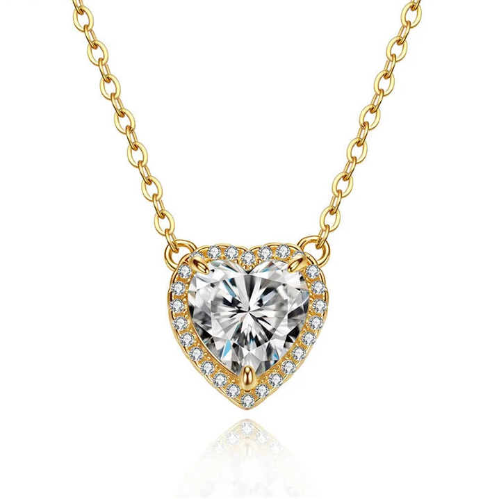 14K Gold Pleated Heart-Shaped Moissanite Necklace