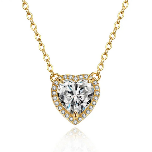 14K Gold Pleated Heart-Shaped Moissanite Necklace